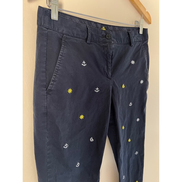 Brooks Brothers RED FLEECE Women's Navy Nautical Print Cotton Chino Pants Size 2 - Picture 2 of 6